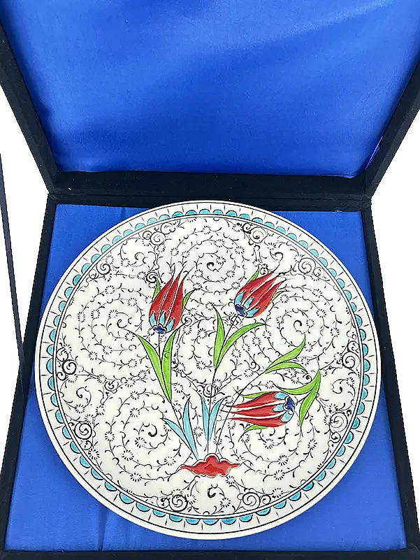 Açılış / Tören Hediyesi, Klasik Üç Lale ve Haliç Motifli 25 cm İznik Çini Tabak - 3