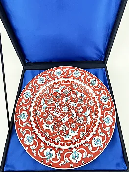Akademik Onur Hediyesi, Mercan Rumi Motifli 30 cm İznik Çini Tabak - 3