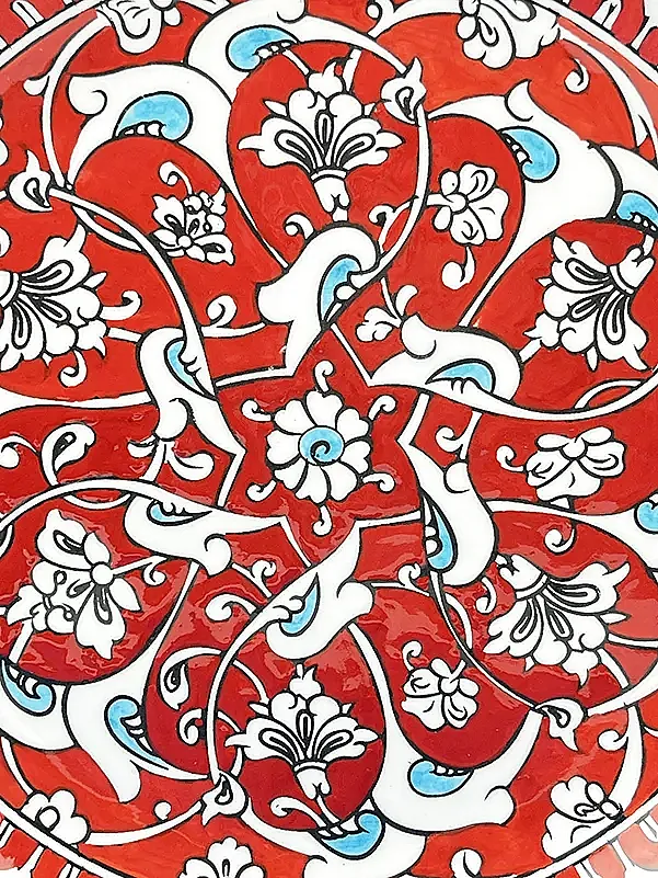 Akademik Onur Hediyesi, Mercan Rumi Motifli 30 cm İznik Çini Tabak - 2
