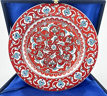 Akademik Onur Hediyesi, Mercan Rumi Motifli 30 cm İznik Çini Tabak - 1