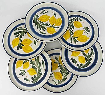 Akdeniz Limonları 6’lı Seramik Servis Tabağı Seti 19 cm - Çini Evi