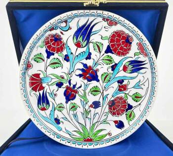 Bahar Bahçesi Lale ve Nar İznik Çini Tabak 25 cm | El İşi - Çini Evi