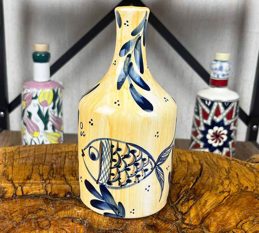 Balık Desenli El İşi Zeytinyağı Şişesi 410 ml - 1