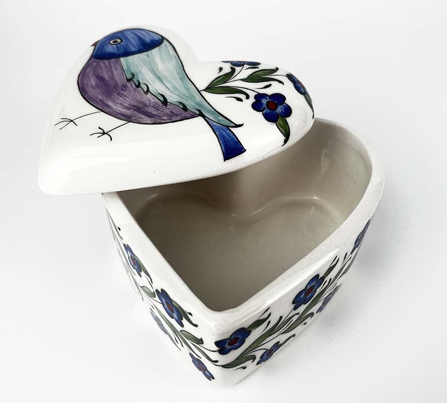 Bird & Floral Heart-Shaped Ceramic Keepsake Box - 2