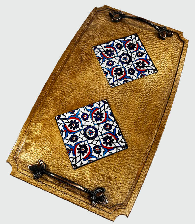Bitkisel Motif Ahşap Tepsi - 1