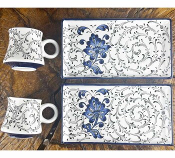 Blue Lotus Pattern Iznik-Style Coffee Presentation Set - Elegant Gift - Çini Evi