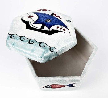 Blue Sailboat Hexagonal Ceramic Watch Box – Gift for Him - 2