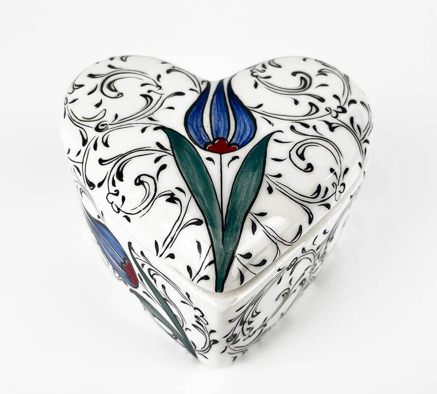 Boîte à Bijoux Cœur en Céramique « Bouquet Printanier » - 1