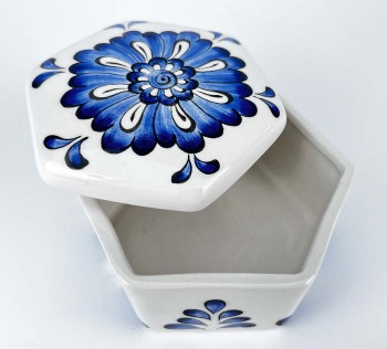 Boîte Hexagonale en Céramique au Lotus Bleu – Cadeau pour les Occasions Spéciales - 2