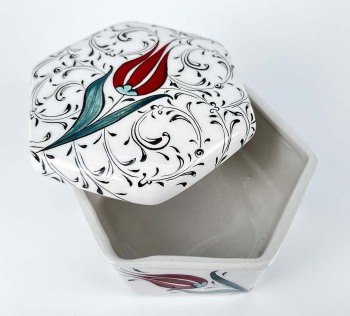 Boîte Hexagonale en Céramique à Tulipe Rouge – Cadeau de Fiançailles - 2