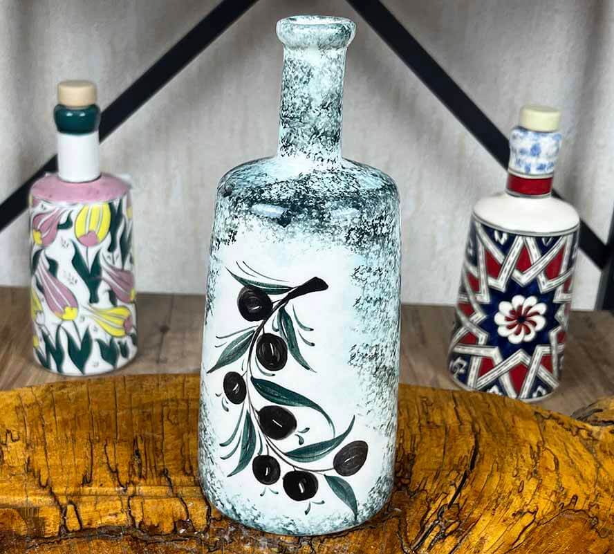 Bouteille à huile artisanale à motif de branche d’olivier de l’Égée 550 ml - 1