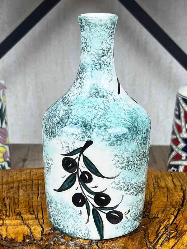 Bouteille à huile d’olive artisanale à motif de branche d’olivier sur fond turquoise 410 ml - 2
