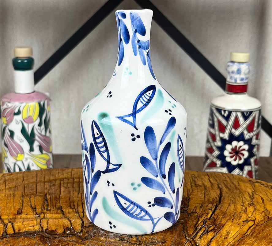 Bouteille à huile d’olive artisanale à motif de poisson 410 ml - 1
