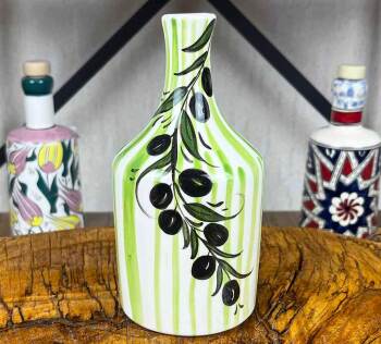 Bouteille à huile d’olive artisanale en céramique d’Iznik à motif de branche d’olivier 410 ml - Çini Evi