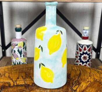 Bouteille artisanale pour huile d’olive et sauces à motif de citron 550 ml - Çini Evi