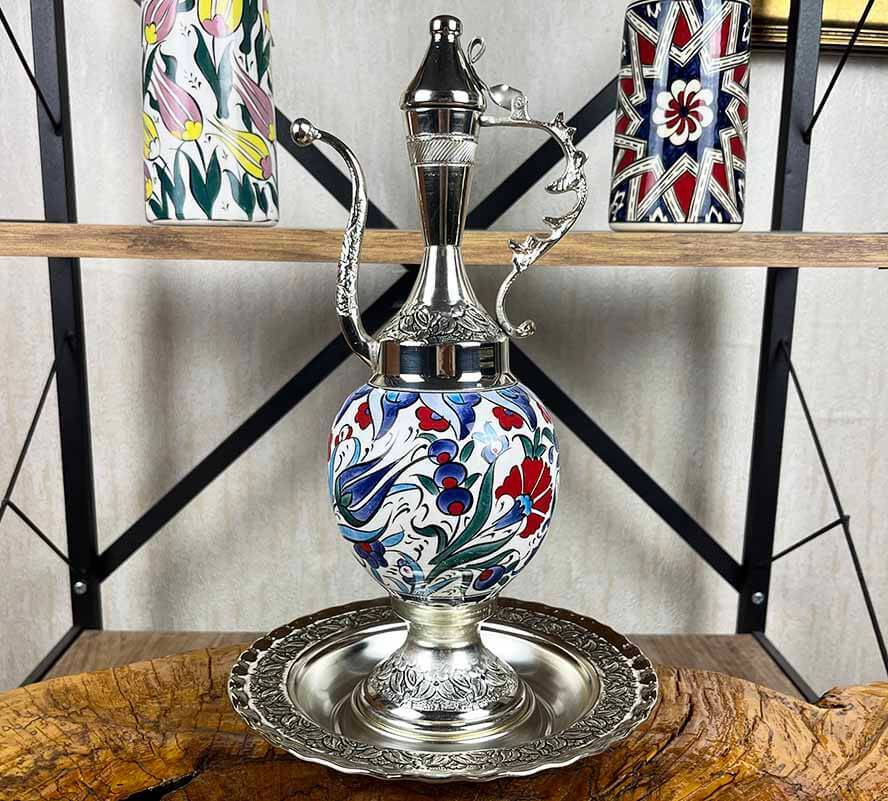 Çiçek Bahçesi İznik Çini İbrik ve Tabak - 1