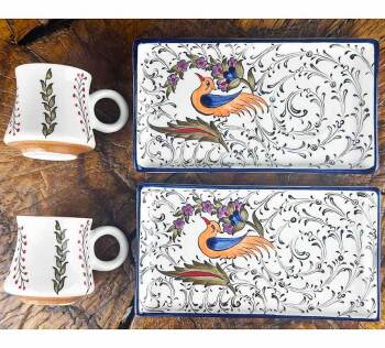 Iznik-Kaffee-Präsentationsset mit Paradiesvogel-Komposition - Çini Evi