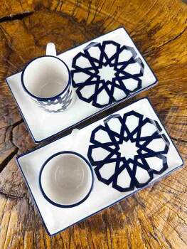 Keramik-Kaffee-Präsentationsset mit seldschukischer Geometrie – Für moderne Wohnräume - 3