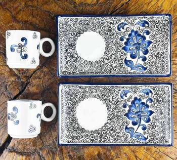 Keramik-Kaffee-Präsentationsset mit klassischer blauer Hatayi-Blüte – Elegantes Geschenk - Çini Evi