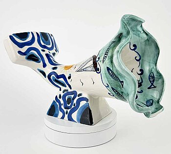 Deniz Tutkunlarına Hediye – Yelkenli ve Balık Desenli Seramik Gramofon - Çini Evi