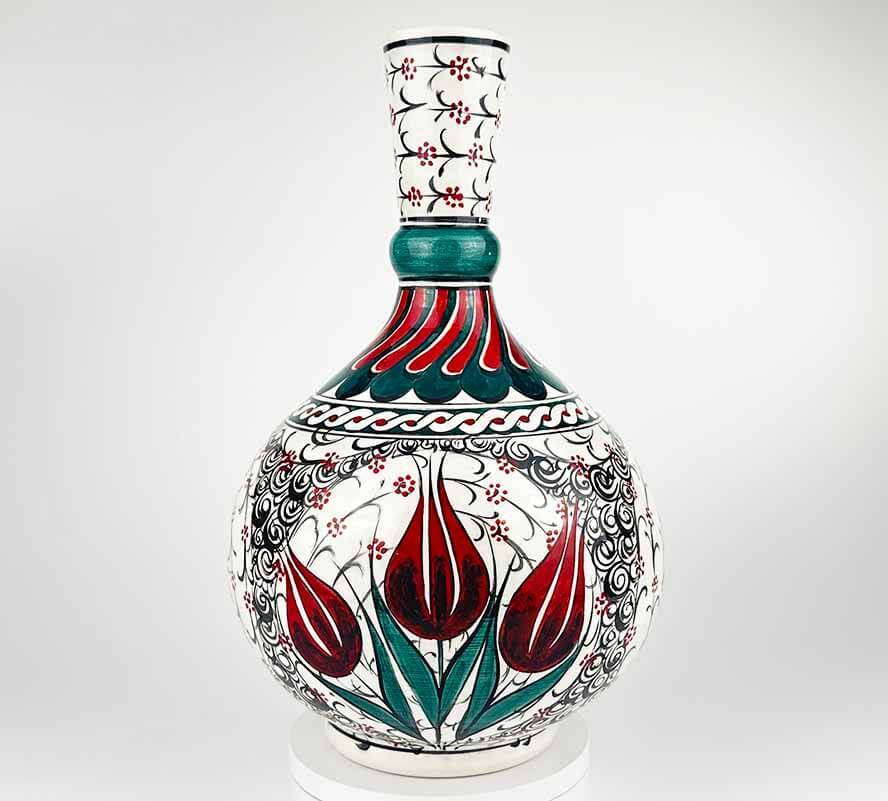 Diplomatik Hediye | Bordo Lale Motifli İznik Çini Vazo 30 cm - 1