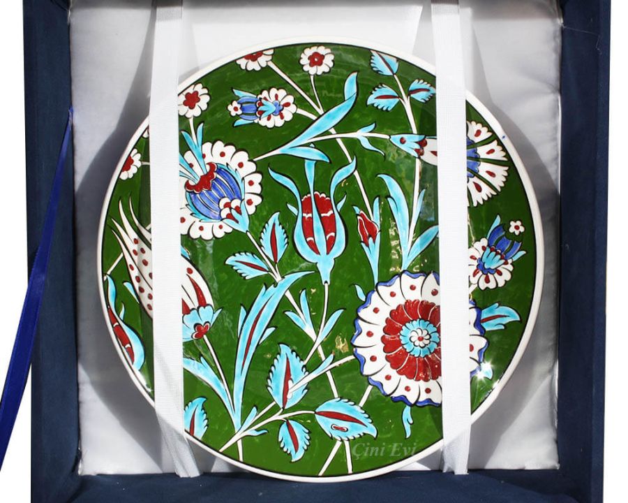 Gece Bahçesi Desenli İznik Çini Vazo Tabak Set - 3