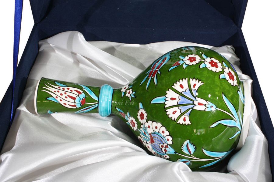 Gece Bahçesi Desenli İznik Çini Vazo Tabak Set - 4