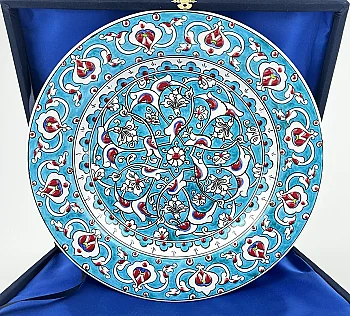 Geleneksel Rumi Motifli Turkuaz 30 cm İznik Çini Tabak - 1