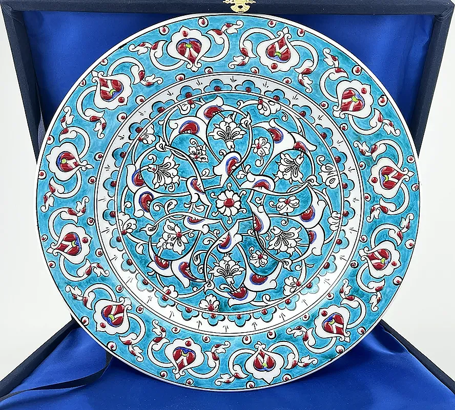 Geleneksel Rumi Motifli Turkuaz 30 cm İznik Çini Tabak - 1
