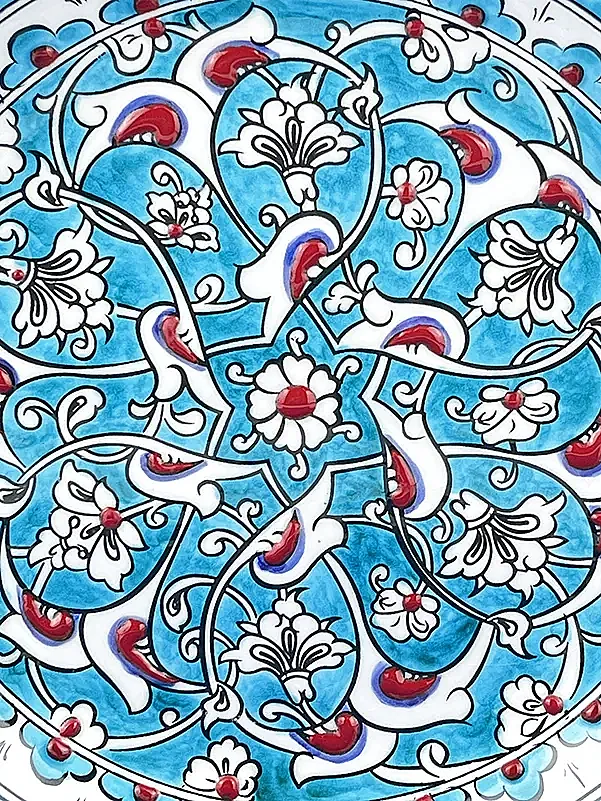 Geleneksel Rumi Motifli Turkuaz 30 cm İznik Çini Tabak - 2