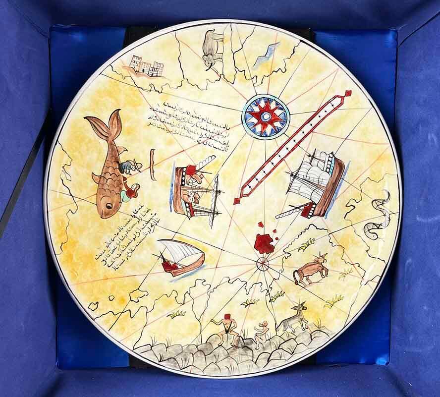 Gift for a Captain – Piri Reis Map Iznik Ceramic Vase & Plate Set - 3