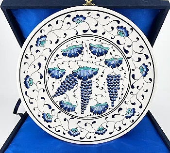 Cobalt Blue Grape Cluster Iznik Ceramic Plate, 30 cm - 1