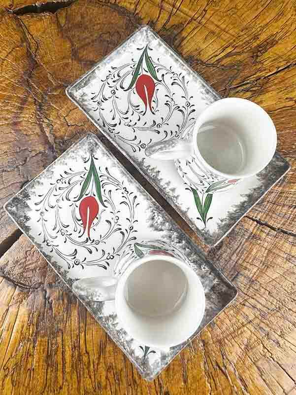 Halic Pattern Red Tulip Ceramic Coffee Presentation Set - Elegant Design - 3