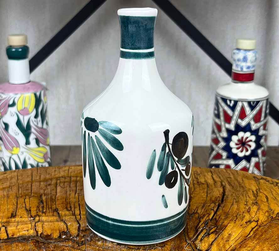 Handgefertigte Olivenölflasche mit Olivenzweigmotiv 410 ml - 2