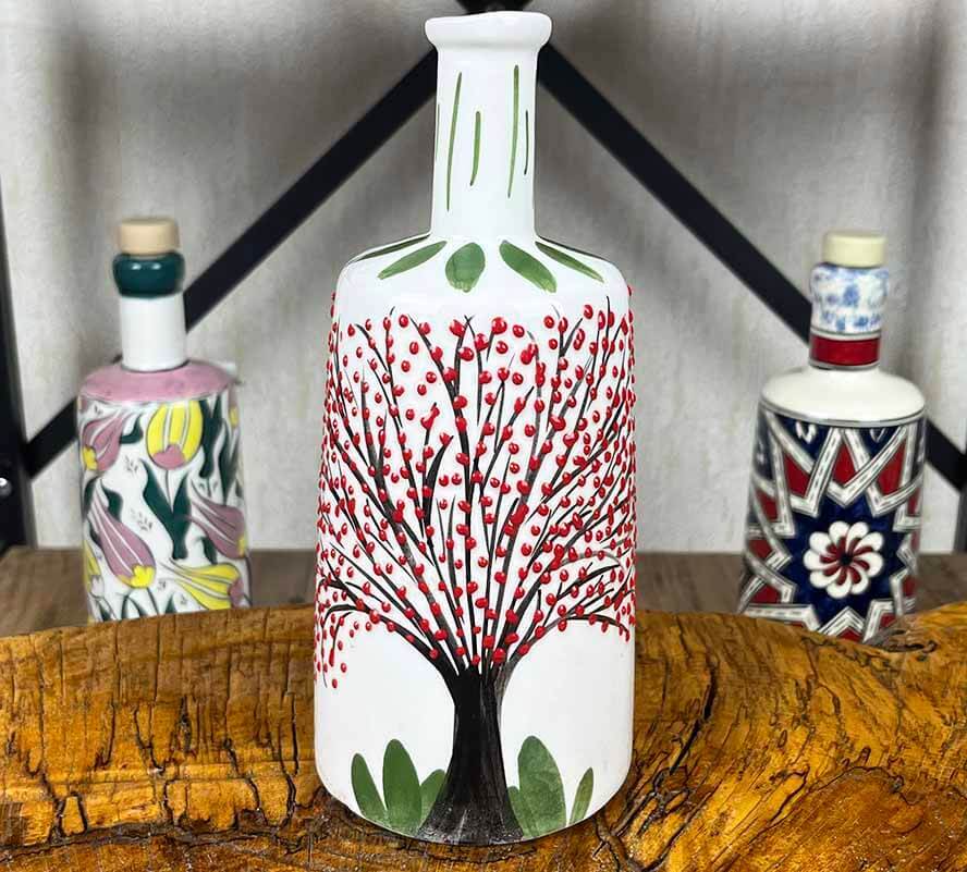 Handgefertigter Iznik-Keramik-Olivenölspender mit Lebensbaummotiv 550 ml - 1