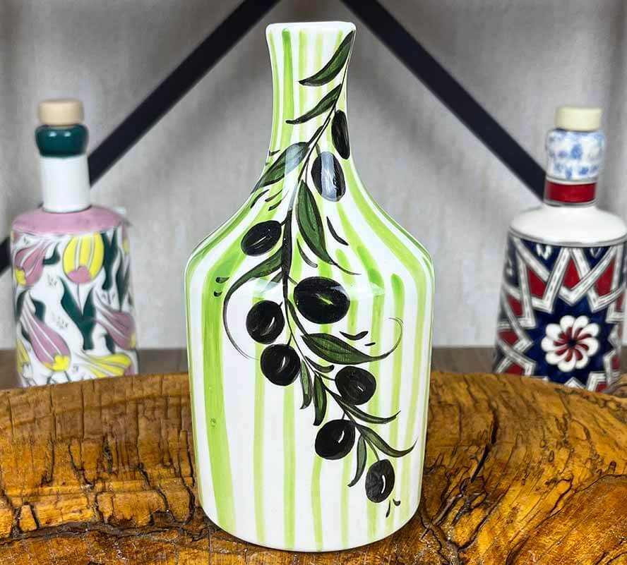 Handgefertigter Iznik-Keramik-Olivenölspender mit Olivenzweigmotiv - 1