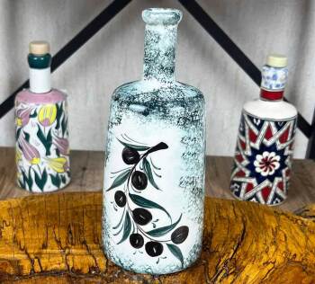 Handmade Aegean Olive Branch Olive Oil Dispenser 550 ml - Çini Evi