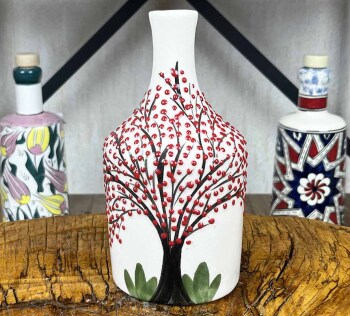 Handmade Cherry Tree Pattern Olive Oil Bottle 410 ml - Çini Evi
