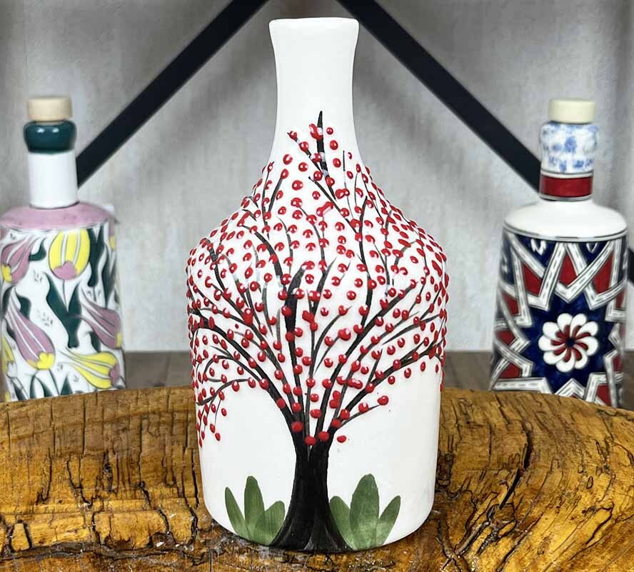 Handmade Cherry Tree Pattern Olive Oil Bottle 410 ml - 1