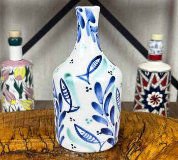 Handmade Fish Pattern Olive Oil Dispenser 410 ml - Çini Evi