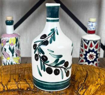 Handmade Olive Branch Pattern Olive Oil Bottle 410 ml - Çini Evi