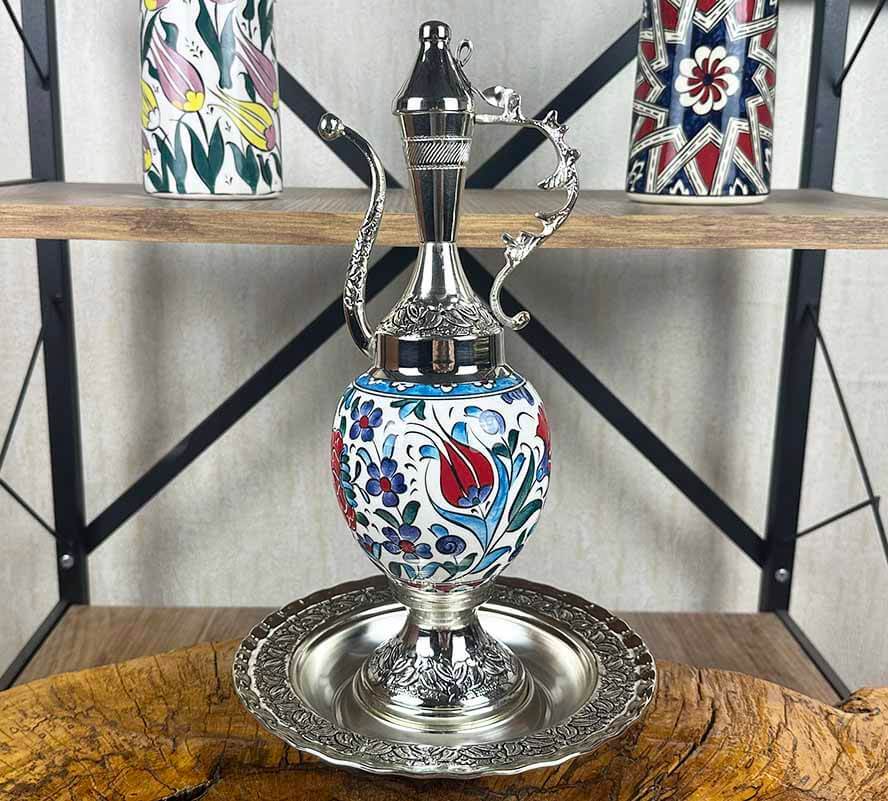 İş Ortağına Hediye – Gümüş Kaplama İznik Çini İbrik Seti - 1