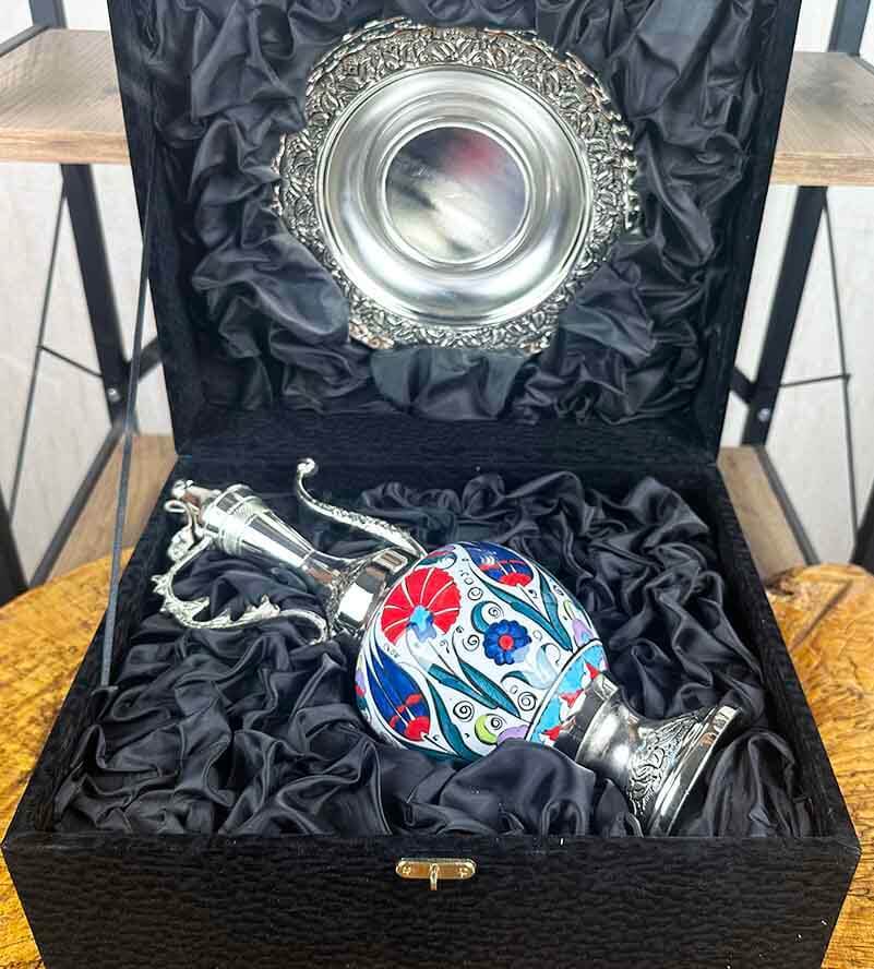 İznik Çiçekleri – Gümüş Kaplama Çini İbrik Seti - 2