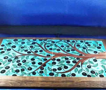 Zeytin Ağacı Desenli İznik Çini Pano 20 x 40 cm - 4