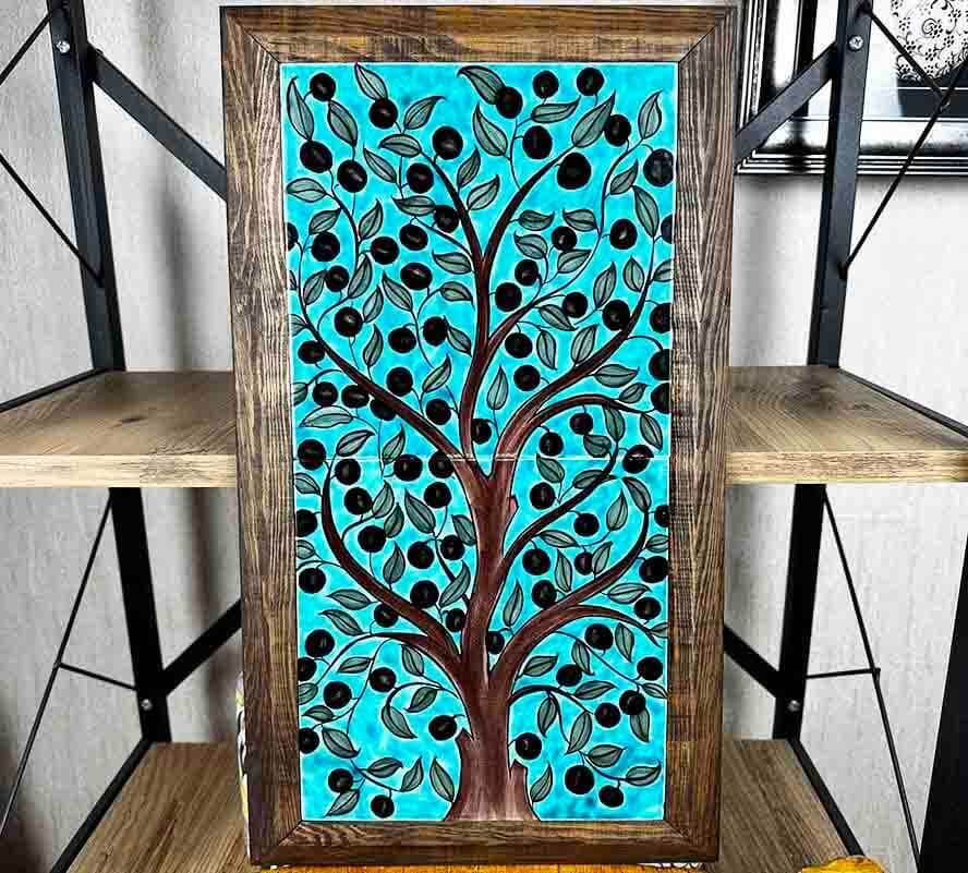Zeytin Ağacı Desenli İznik Çini Pano 20 x 40 cm - 1