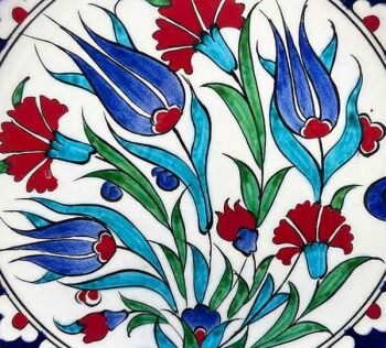 İznik Çini Tabak | Ev Hediyesi Lale Motifli 18 cm - Çini Evi (1)