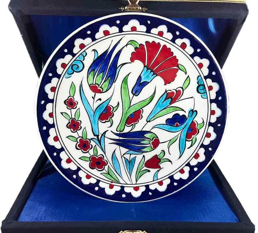 İznik Çini Tabak | Geleneksel Hediye Lale Karanfil 18 cm - 1