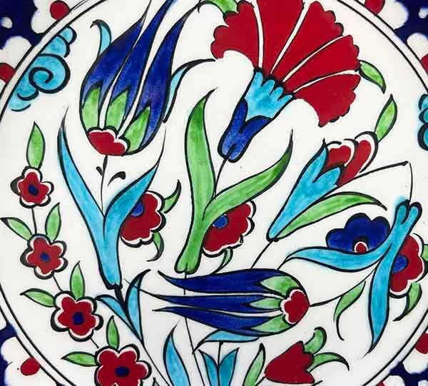 İznik Çini Tabak | Geleneksel Hediye Lale Karanfil 18 cm - 2