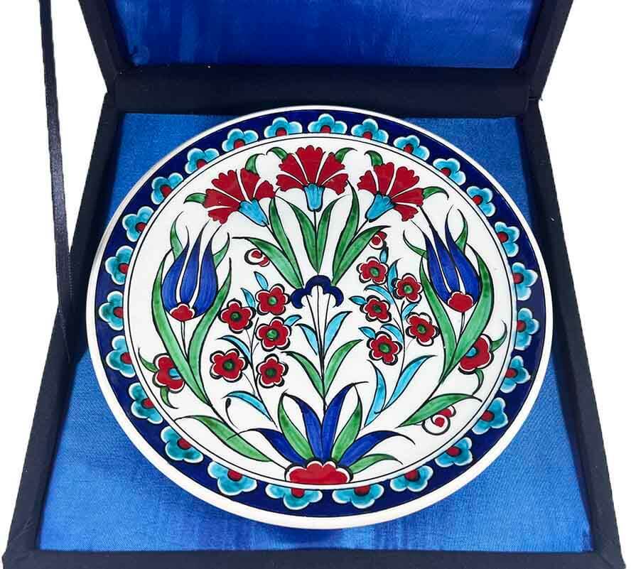 İznik Çini Tabak | Hediyelik Lale Karanfil Motifli 18 cm - 3