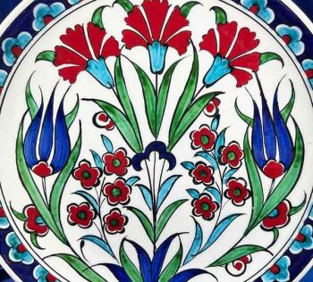İznik Çini Tabak | Hediyelik Lale Karanfil Motifli 18 cm - 2